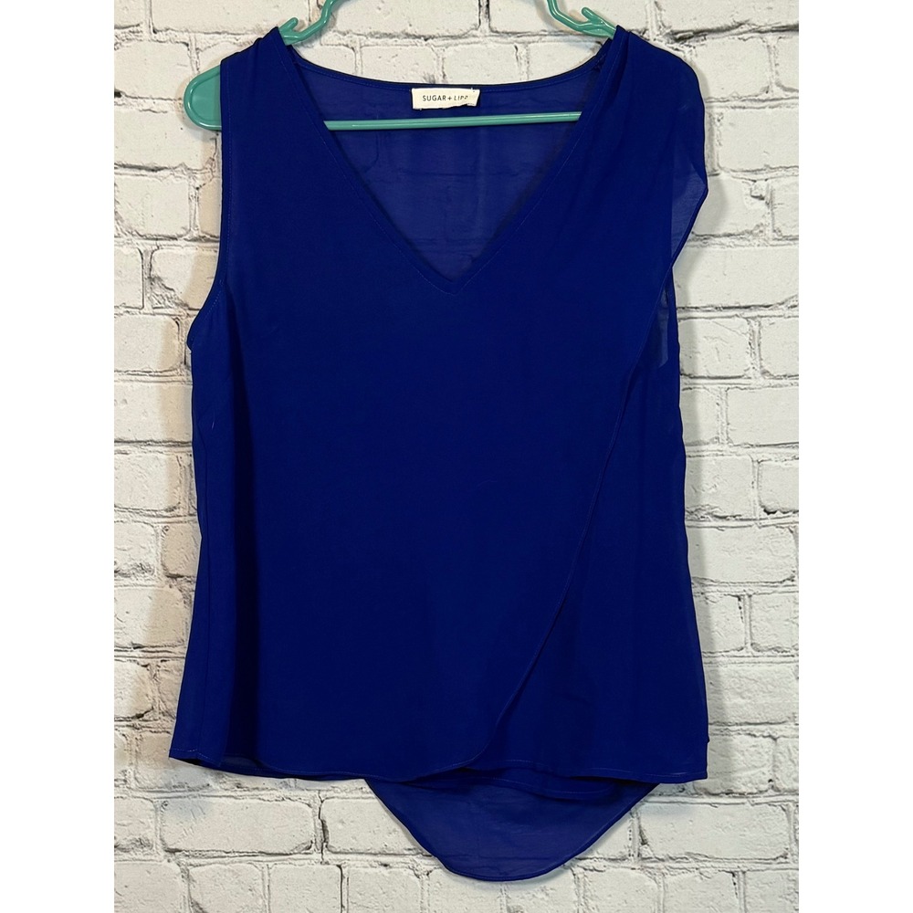 Sugar + Lip‎ Cobalt Blue Sleeveless Blouse V-Neck Overlap Flowy Tank Top Large